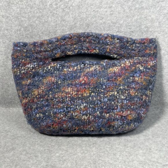 Handcrafted Purse Clutch Bag Blue Gray Knitted Wool Felt Artisan 13” x 9” Boho - Picture 3 of 14